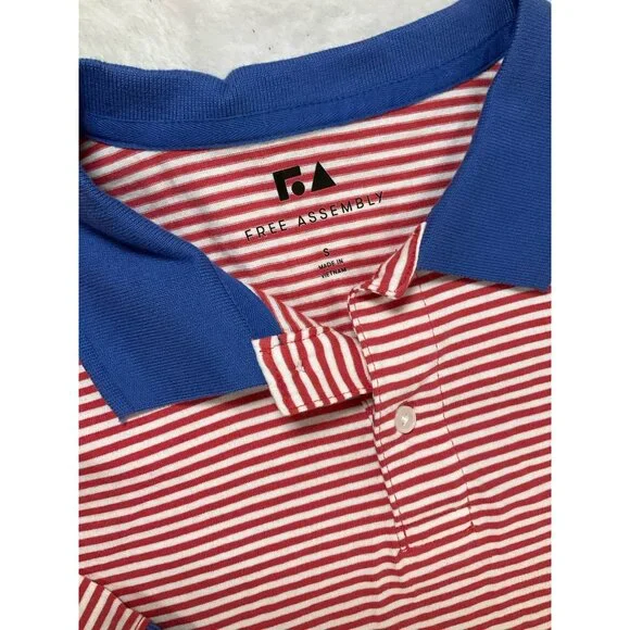 Free Assembly Polo Shirt Men Small Red Striped‎ Contrast Collar Cotton Short Slv - Picture 4 of 7